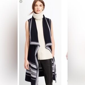 Vince Textured Embroidered Drape Front Vest 100% Cotton Black/White Size XS/S